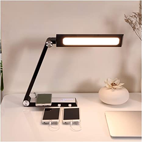 LED Wireless Charging Long Arm Desk Lamp Dimming Table Lamp Aluminum Alloy Folding Long Life Reading Light Multiple Color Modes