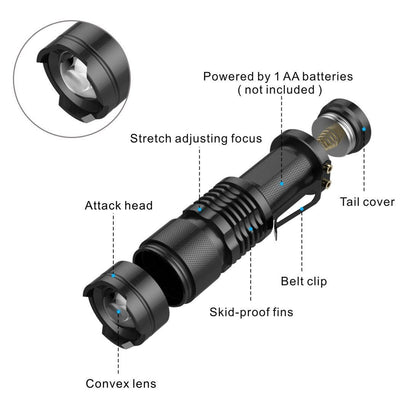 Strong Light Flashlight LED Zoom Mini Flashlight Outdoor Lighting