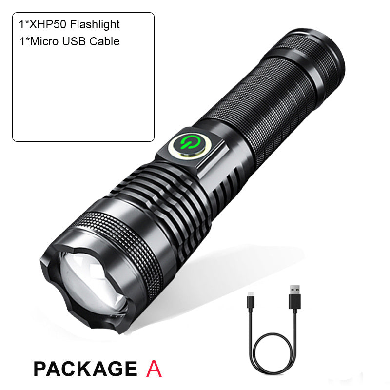 P50 Strong Light Zoom Flashlight Battery Display Usb Rechargeable Outdoor Lighting Strong Light Flashlight