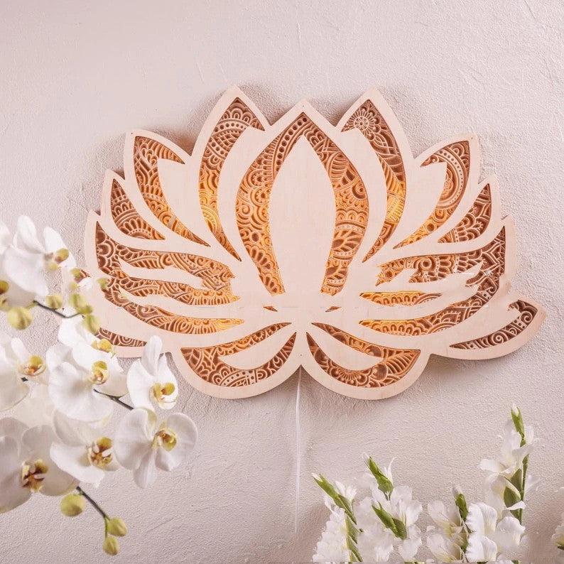 Lotus Home Atmosphere Decoration Wooden Night Light